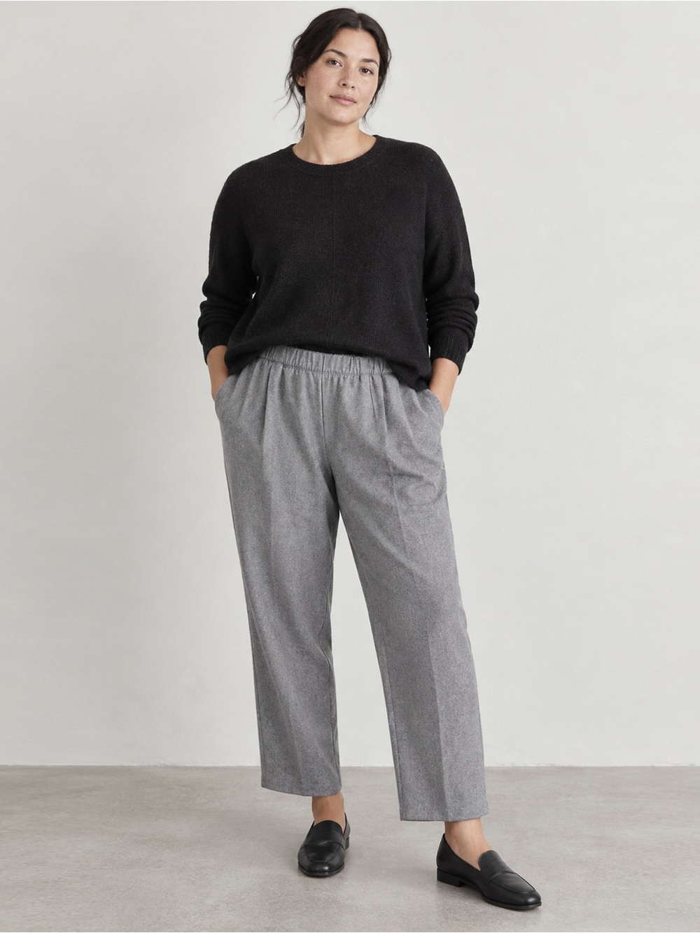 Eileen Fisher - 100% Wool Pull-On Cropped Trousers Pants - Heather Gray